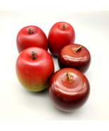 Wooden Faux Fruit Apples Shiny &amp; Matte Finish Lot 5 Decorative Wood Leat... - £14.47 GBP