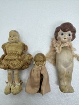 Lot Of 3 Vintage Antique Dolls &amp; Baby Celluloid &amp; Porcelain Missing Arms - £22.24 GBP