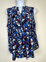 NWT Cocomo Blouse Womens Plus Size 3X Blue/Red Square Studded V-neck Sleeveless - £23.01 GBP