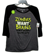 Zombies Want Brains Don&#39;t Worry Your Safe T-Shirt Girls Boys 3/4 Sleeve ... - $8.86