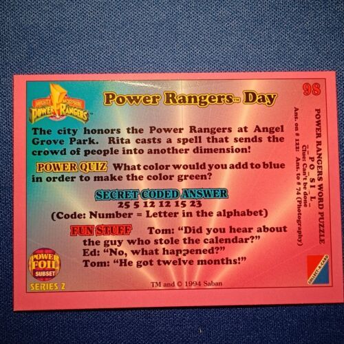 1994 Mighty Morphin POWER RANGERS SERIES TWO #98 POWER RANGERS DAY - $4.99