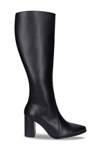 Womens high heel knee boots vegan pointed toe zipper made from black apple skin - £165.88 GBP
