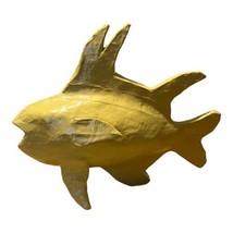 Large Paper Mache Sculpture Hand Painted Yellow Fish Decor 13” Nautical Beach - £26.21 GBP