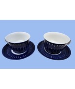 Arabia Finland VALENCIA Cobalt Blue 2 Footed Cups Saucers Ulla Procope M... - $821.09 MXN