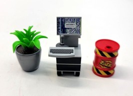 Playmobil 3 Assorted Accessories Potted Plant Zack Red Barrel Computer Cart - $16.39