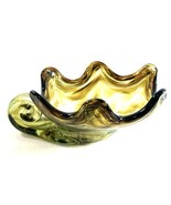 Sooner Art Glass Bowl Hand Blown Amber Swirl with Spiral Handle 7” Long - $655.16 MXN