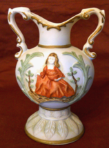 Amphora Vase Porcelain Bisque Raised Relief Figural Pedestal Urn Collectible VTG - £15.47 GBP