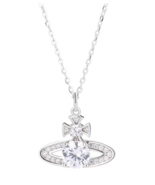 Womens Silver necklace with pouch Saturn necklace 45cm  - $474.98 MXN