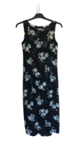 Laura Ashley Pure Silk Dress Y2k Maxi Black Dress Floral Print Petite - £46.77 GBP