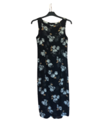 Laura Ashley Pure Silk Dress Y2k Maxi Black Dress Floral Print Petite - £46.71 GBP