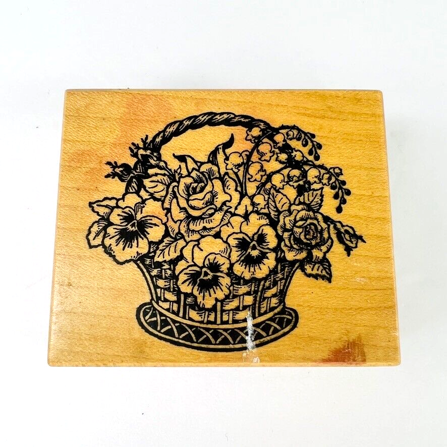 Vintage PSX Flower Bouquet Basket Roses Iris Lily Rubber Stamp F467 Pansey - $14.99