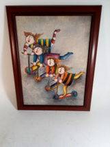 Vintage Joyce Roybal Painting, Kids on Scooters, Signed, 18&quot; x 14&quot; - $88.48