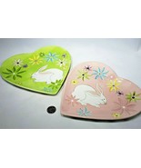 Set of 2 Gates Ware Pink Lime Green Easter Bunny Rabbit Heart Shape Plat... - £13.47 GBP