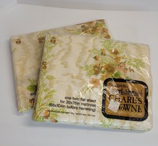Statepride Charles Towne Floral Twin Sheet Set of 2 Flat, Fitted Vtg NOS 39x76in - £17.39 GBP