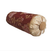 Vintage Style Bolster Pillow, Gold Floral Jacquard, Neck Roll Pillow, 6x16&quot; - $59.00