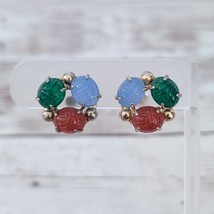 Vintage Screw On Earrings - Red, Light Blue, Green - Just Over 5/8&quot; - £12.37 GBP