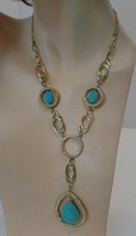 GCM Goldtone &amp;  Faux Turquoise Necklace  Adjustable to 18”  - £15.82 GBP