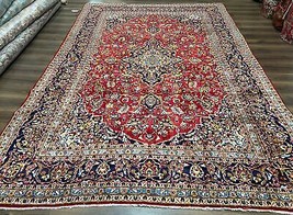 Red Oriental Rug 9x12 Allover Floral Floral Medallion Semi Antique Hand Knotted - £2,284.86 GBP