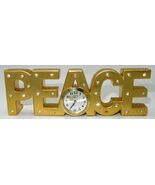 DECORATIVE QUARTZ NOVELTY DESK SHELF MANTEL CLOCK METAL BEJEWELED LETTERED PEACE - €15,45 EUR