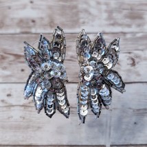 Vintage Clip On Earrings Extra Large with Sequins - £11.98 GBP