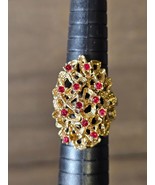 18K Gold HGE Plated Ruby Floral Nugget Ring Size 7 - $29.65
