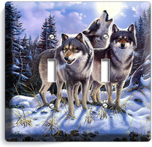 Gray Wolfs Moon Howling Forest Double Light Switch Wall Plate Cover Home Decor - £11.11 GBP