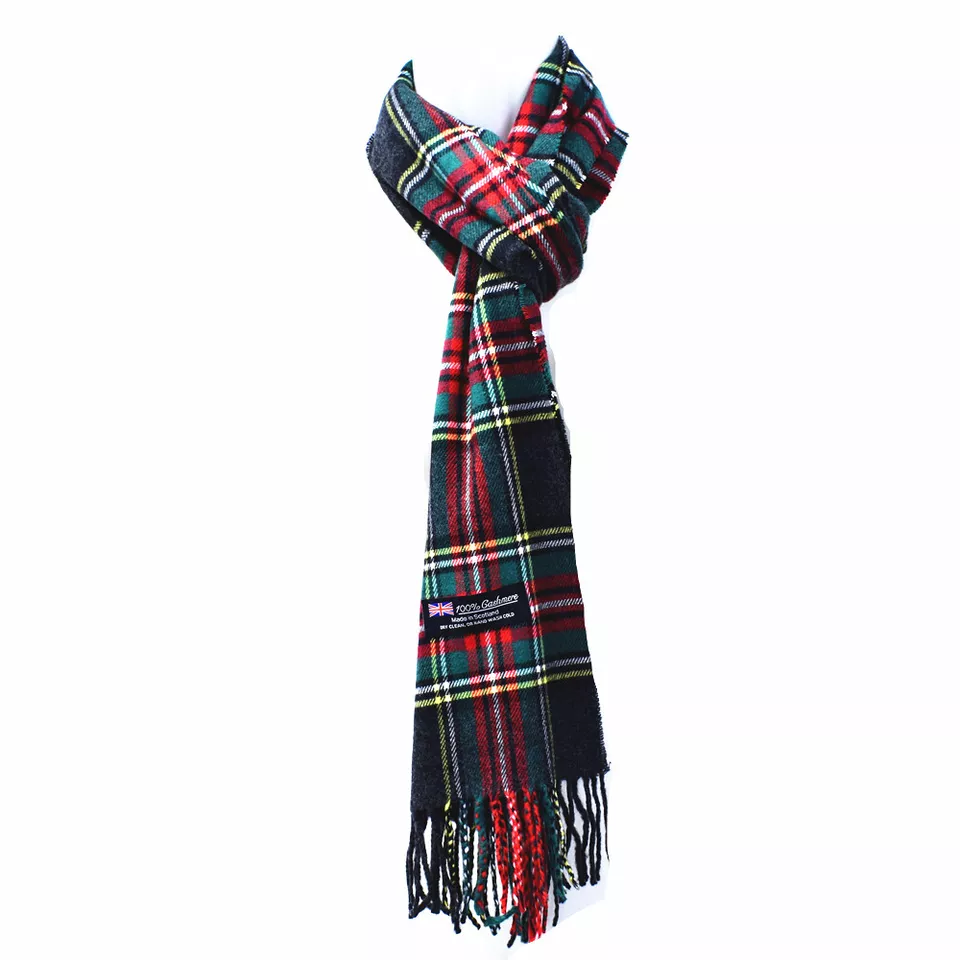 Winter Checked Plaid 100% Cashmere Scarf - Scotland Made Striped Design ... - $18.00