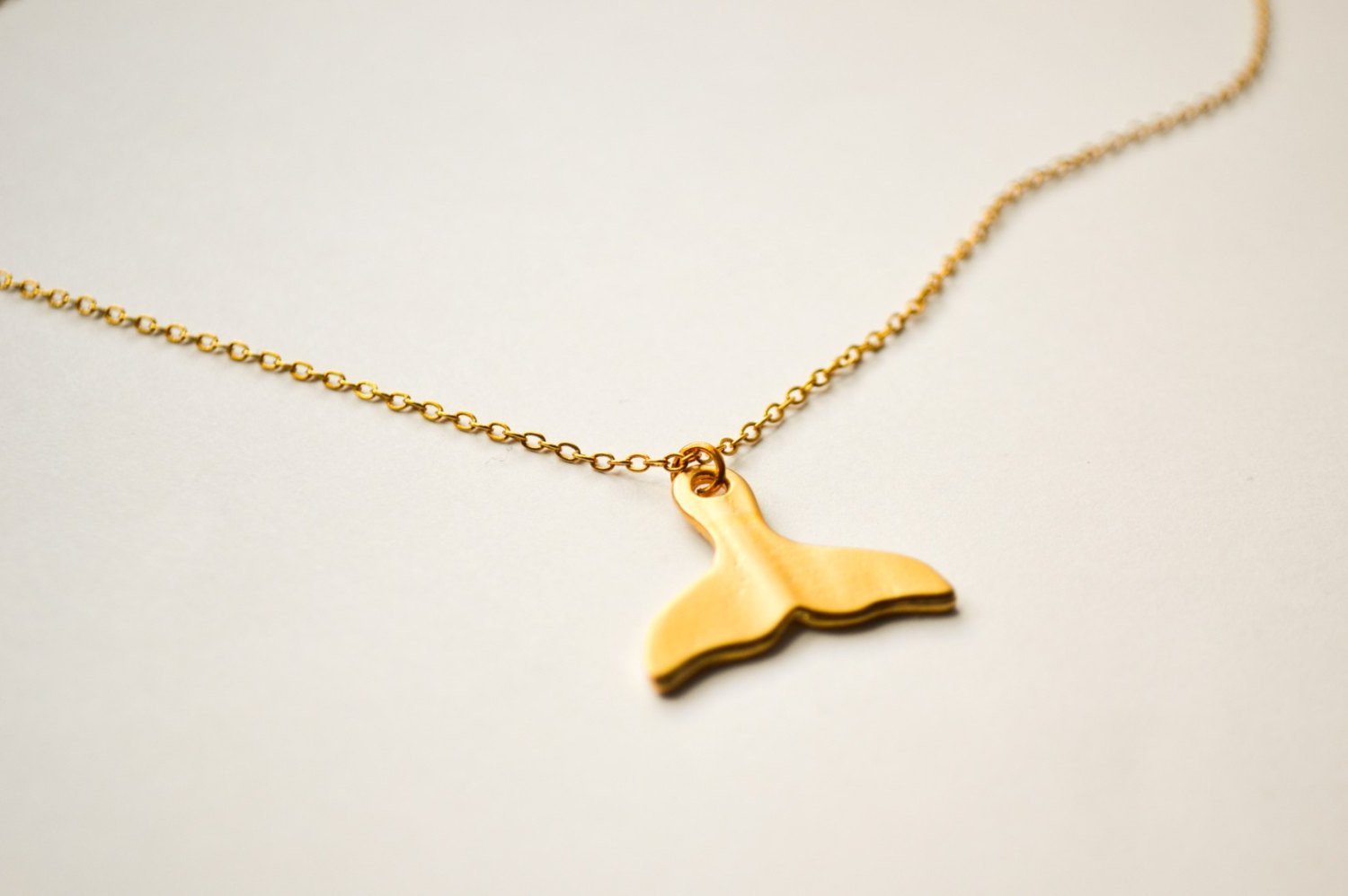 Whale's tail necklace, gold tone chain, gift for her - $21.00