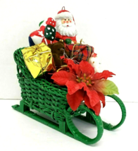 Santa Wicker Sleigh Centerpiece Basket w/ Presents Christmas Vintage - £4.73 GBP