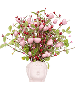 Valentine&#39;s Day Gifts 6 Pack Picks Pink Heart Stems with Red Berry Leaf NEW - £23.34 GBP