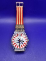 Vintage Men Red White Blue Plastic Water Resistant Battery Quartz - £21.55 GBP