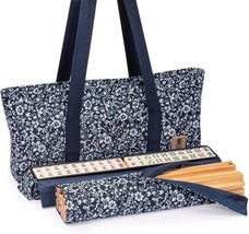 Yellow Mountain Mahjong Set, Blue Calico Case, Tiles, Racks, Coins, Comp... - $173.24