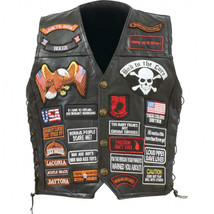 Diamond Plate Rock Design Genuine Buffalo Leather Biker Vest with 42 Pat... - £31.28 GBP