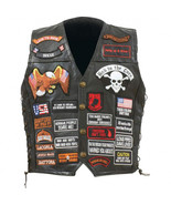 Diamond Plate Rock Design Genuine Buffalo Leather Biker Vest with 42 Pat... - £31.03 GBP