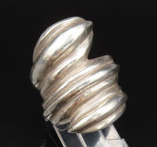 UNODE50 925 Silver - Vintage Wide Ribbed Spiral Bypass Ring Sz 7 - RG26061 - £91.85 GBP