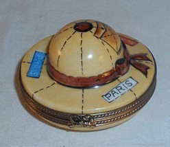 Limoges France Hand Painted Trinket Box Wide Rim Traveling Hat By Parry Vieille - £118.07 GBP