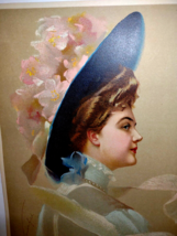 Victorian Art Print Pink Flower Hat Lady Artist Signed Knoefel Gray Litho 1910 - $44.18