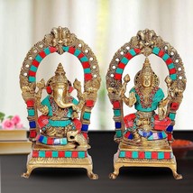Lakshmi Ganesh statue Brass for Pooja Home Office 9 Inches - £204.69 GBP