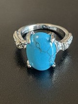 Woman Turquoise Stone S925 Silver Plated Ring Size 5.5 Turquoise Jewelry - £10.12 GBP
