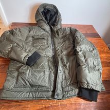 Levi Strauss Mens Olive Green Puffer Jacket Hooded Quilted Parka XL RN54163 - $33.26