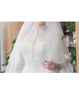 White Button Down Lace Shirt Bridal Retro Style Custom Lace Crop Tops - $81.89 CAD