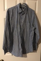 Roundtree &amp; Yorke Button-Down Shirt Blue With White Stripes Men&#39;s Size L... - $15.87