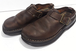 BORN Brown Leather Slides Womens 6.5 EU37 Casual Shoe Buckle Low Block Heel Flat - £26.83 GBP