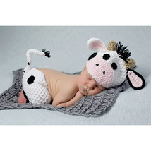 Newborn Baby COW COSTUME Knitted Photo Shoot Prop | Hat &amp; Pant infant set - £9.56 GBP