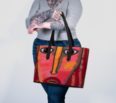 Original Abstract Art on Vegan Leather Oversize Shoulder Bag Handbag Tote Bag - £78.15 GBP