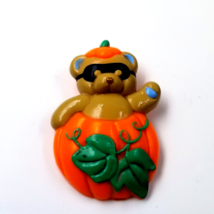 VTG Halloween Bear Pumpkin Pin Brooch Teddy Hugglesbie Gibson Greetings Holiday - £7.90 GBP