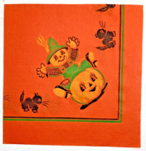 Rare Vintage Halloween Crepe Paper Napkin 30s 40s Baby Scarecrow Kitten Witch - £22.19 GBP