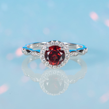 1Ct Round Cut Garnet Ring - Pigeon Blood Ruby 925 Silver Jewelry - Red Gemstone - £69.99 GBP