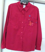 Disney Winnie the Pooh Shirt Top 100% Cotton Embroidered Red Women&#39;s Siz... - $29.00