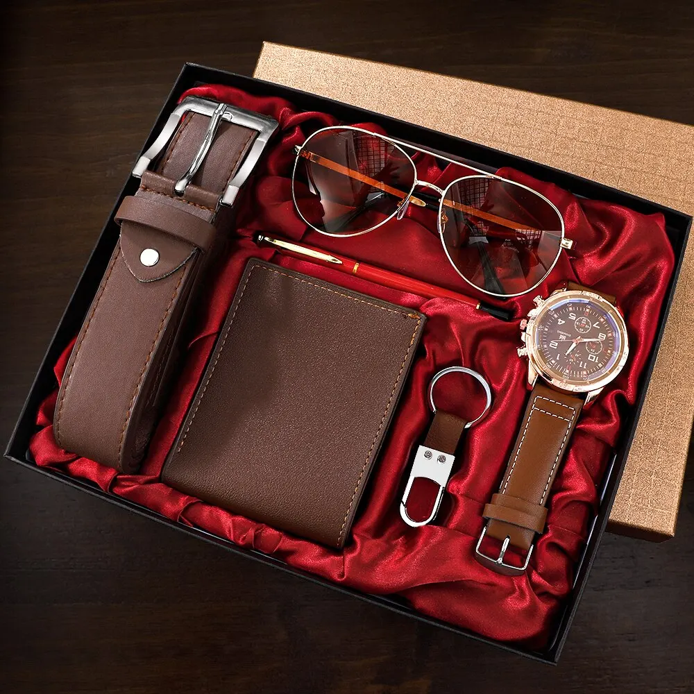 Men Gift Watch Business Luxury Company Mens Set 6 in 1 Watch Glasses Pen... - $79.79